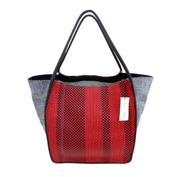 PROENZA SCHOULER XL Mixed Woven Tote Bag Red/Blue - Picture 4 of 13